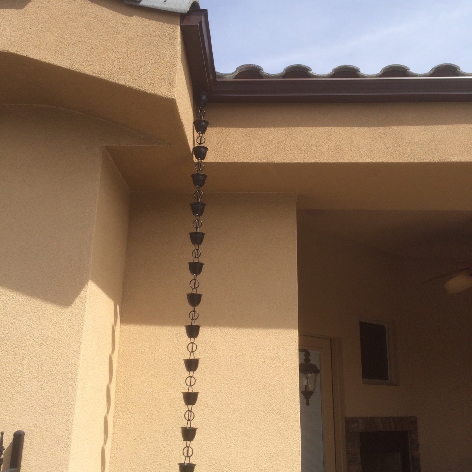 City Seamless rain chain detail for a custom gutter project.