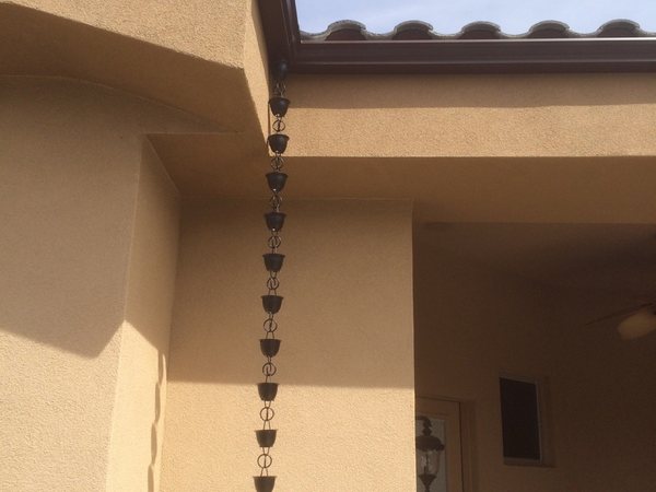 City Seamless rain chain detail for a custom gutter project.