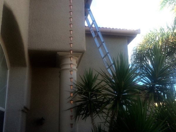 City Seamless rain chain detail for a custom gutter project.